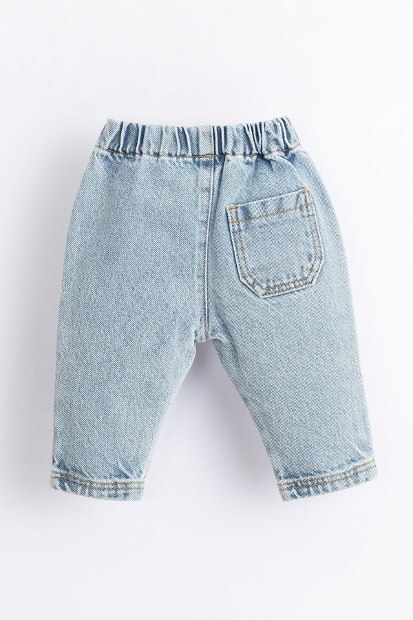 Pantalon bébé pour idée cadeaux de naissance original - Play Up - Pantalon en Jeans avec Poche Arrière Bleu Clair en coton bio - Photo 2