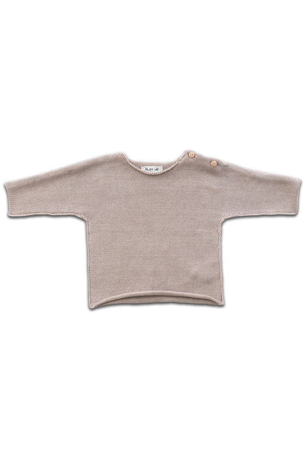 Chandail bébé pour cadeau de naissance original - Play Up - Pull Tricoté Gris en coton bio - Photo 1