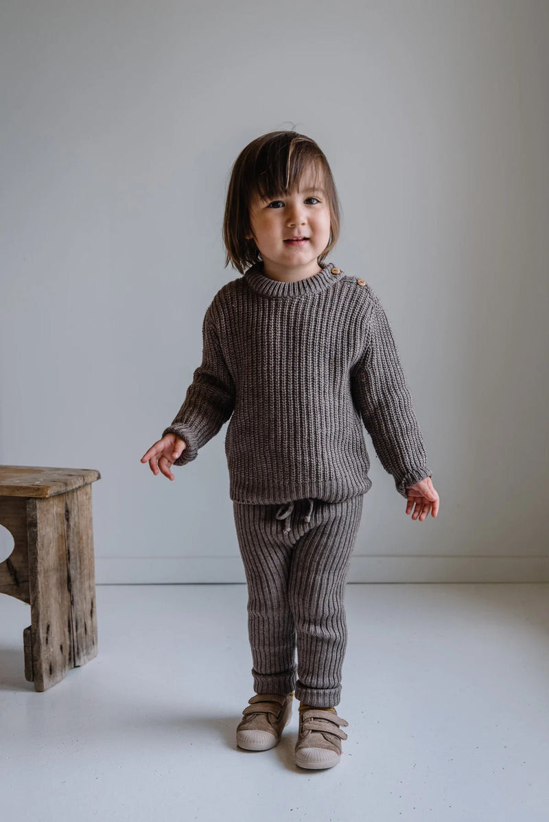 Pull Bébé en Coton Bio -  Studio Bohème  -  Pull Bun Brun Nocciolata Gris - Photo 2