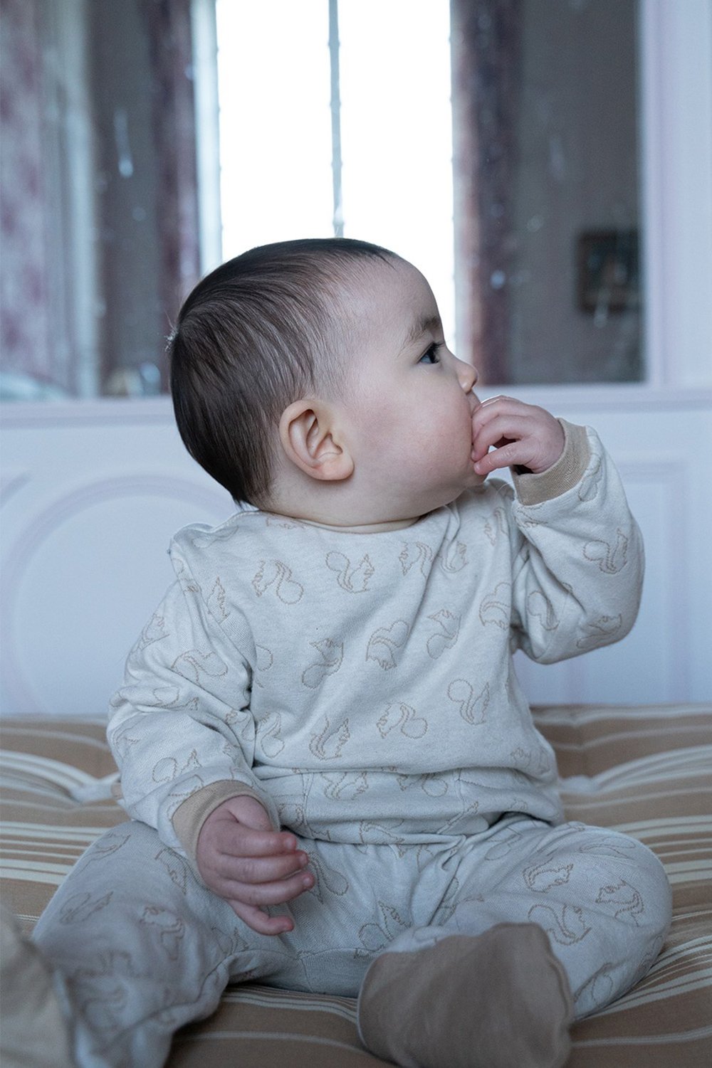 Pyjama Bébé Coton Bio - Risu Risu - Domino Imprimé Ecureuil Beige – Pépites