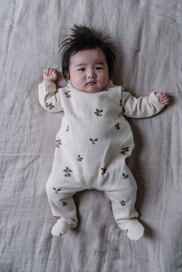 Pyjama bébé pour idée cadeaux de naissance original - Studio Bohème - Pyjama Chubby Petites Prunes Ecru en coton bio - Photo 2