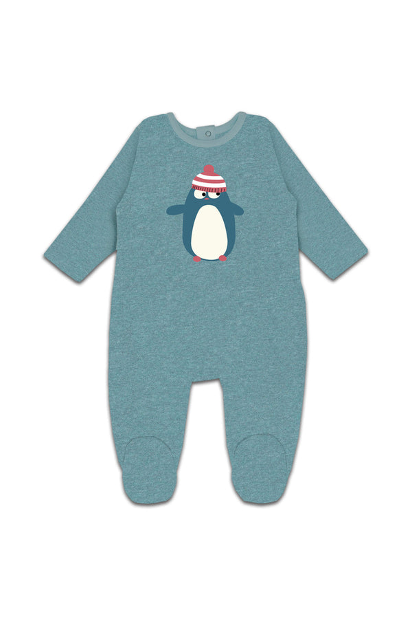 Pyjama bébé pour cadeau de naissance original - La Queue Du Chat - Pyjama Grenouillère Pingouin Bleu Clair en coton bio - Photo 1