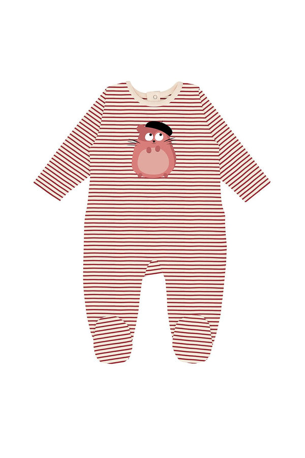 Pyjama bébé pour idée cadeaux de naissance original - La Queue Du Chat - Pyjama P'tit Hamster Rayures Rouges en coton bio - Photo 2