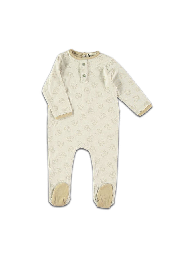 Pyjama bébé pour cadeau de naissance original - Risu Risu - Pyjama Domino Imprimé Ecureuil Beige en coton bio - Photo 1