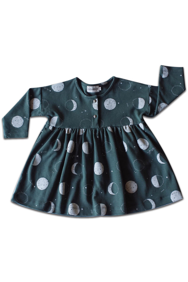 Robe bébé pour cadeau de naissance original - Minabulle - Robe Nora Lunes Vert Sapin en coton bio - Photo 1