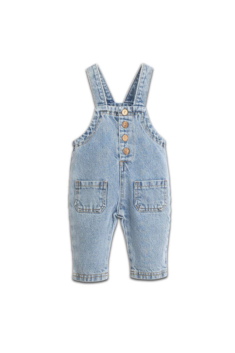Salopette bébé pour cadeau de naissance original - Play Up - Salopette en Jeans avec Boutons Coco Bleu Clair en coton bio - Photo 1