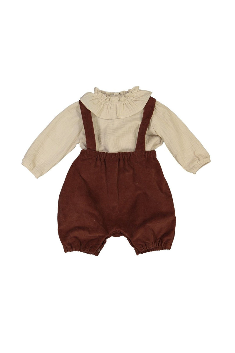 Salopette bébé pour idée cadeaux de naissance original - Risu Risu - Salopette Short Piotr Velours Cotelé Marron en coton bio - Photo 4