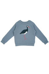 Sweat bébé pour idée cadeaux de naissance original - La Queue Du Chat - Sweat-shirt Cigogne Bleu Ardoise en coton bio - Photo 2