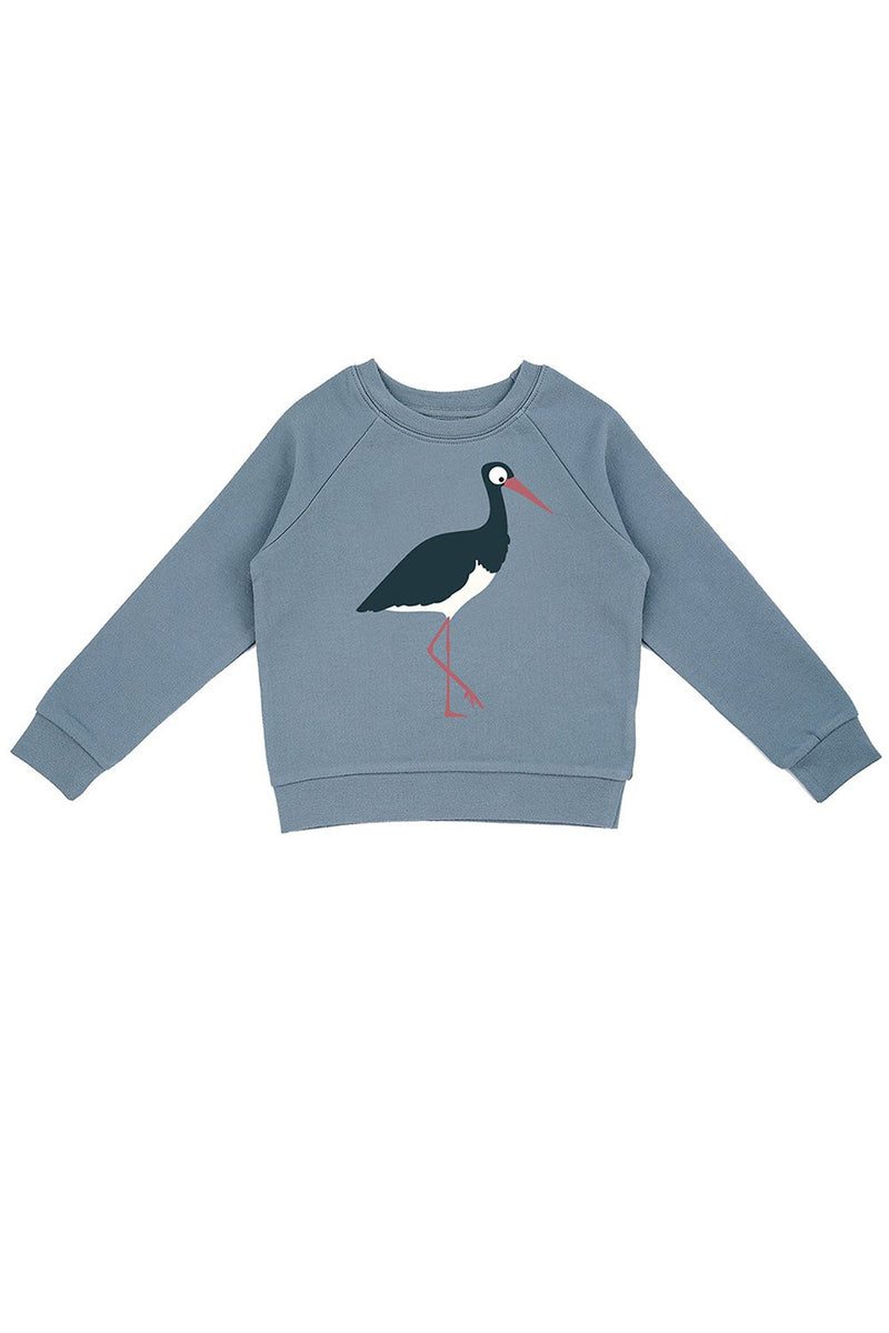 Sweat bébé pour idée cadeaux de naissance original - La Queue Du Chat - Sweat-shirt Cigogne Bleu Ardoise en coton bio - Photo 2