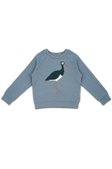 Sweat bébé pour cadeau de naissance original - La Queue Du Chat - Sweat-shirt Cigogne Bleu Ardoise en coton bio - Photo 1