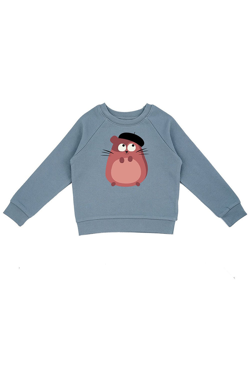 Sweat bébé pour idée cadeaux de naissance original - La Queue Du Chat - Sweat-shirt Ptit Hamster Bleu Ardoise en coton bio - Photo 2