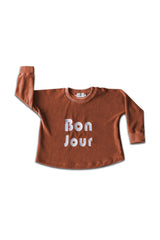 Sweat bébé pour cadeau de naissance original - Minabulle - Sweat Jude Bonjour Cannelle en coton bio - Photo 1