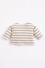 Sweat bébé pour idée cadeaux de naissance original - Play Up - Sweat-shirt Beige Fines Rayures Noires en coton bio - Photo 2