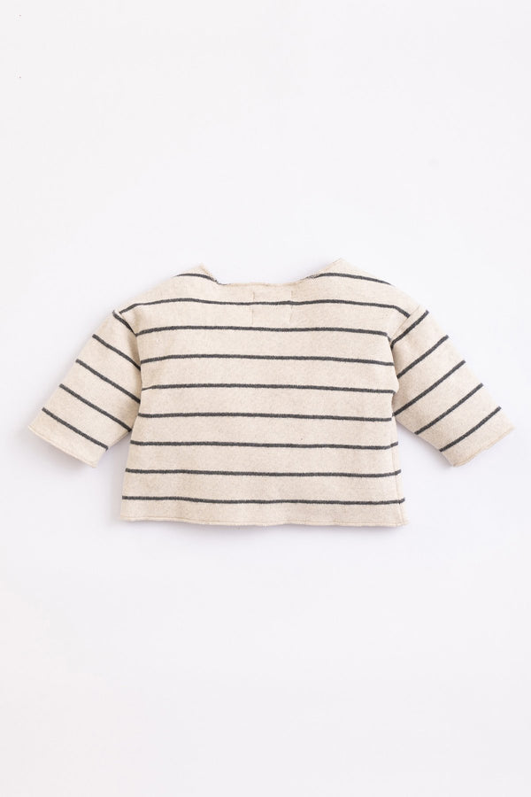 Sweat bébé pour idée cadeaux de naissance original - Play Up - Sweat-shirt Beige Fines Rayures Noires en coton bio - Photo 2