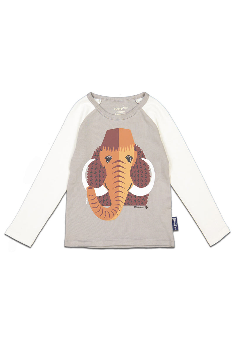T-Shirt ML bébé pour cadeau de naissance original - Coq en Pâte - T-Shirt Mammouth Gris en coton bio - Photo 1