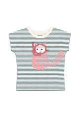 T-shirt MC bébé pour cadeau de naissance original - La Queue Du Chat - T-Shirt Chat Plongeur Rayures Bleues en coton bio - Photo 1