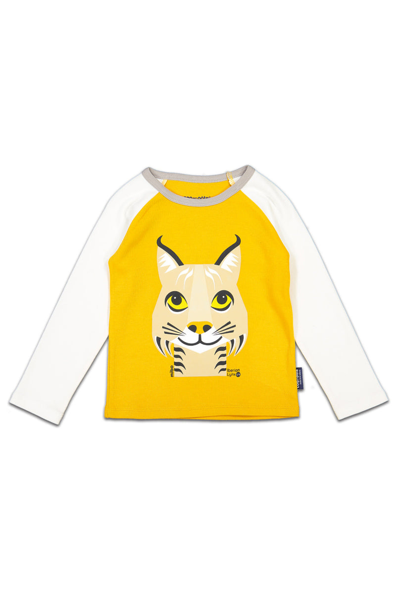 T-Shirt ML bébé pour cadeau de naissance original - Coq en Pâte - T-Shirt Lynx Jaune Miel en coton bio - Photo 1