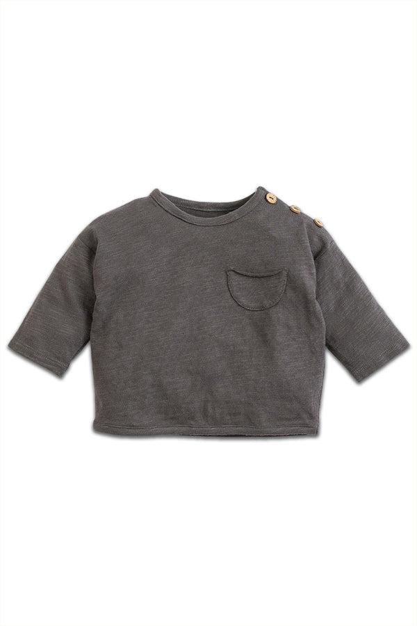 T-Shirt ML bébé pour cadeau de naissance original - Play Up - T-Shirt Flamé avec Pochette Gris Anthracite en coton bio - Photo 1