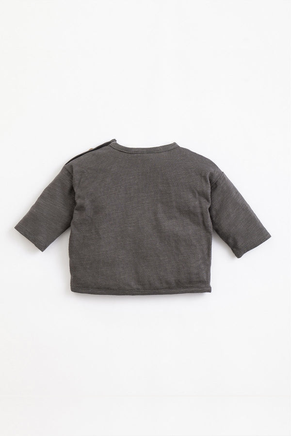 T-Shirt ML bébé pour idée cadeaux de naissance original - Play Up - T-Shirt Flamé avec Pochette Gris Anthracite en coton bio - Photo 2