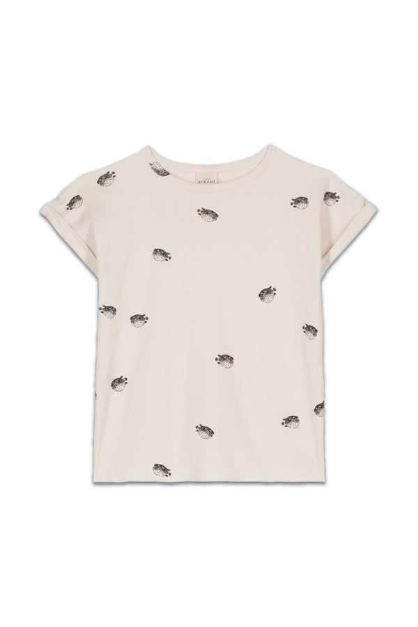 T-Shirt en Coton Bio Bama Poisson Boule Ecru