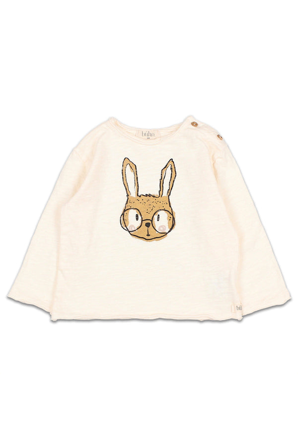 T-Shirt ML bébé pour cadeau de naissance original - Buho - Tee-Shirt Manches Longues Lapin à Lunettes en coton bio - Photo 1