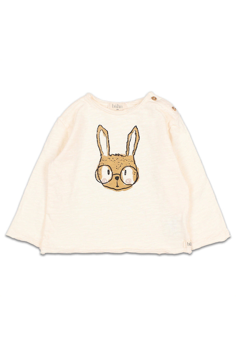 T-Shirt ML bébé pour cadeau de naissance original - Buho - Tee-Shirt Manches Longues Lapin à Lunettes en coton bio - Photo 1