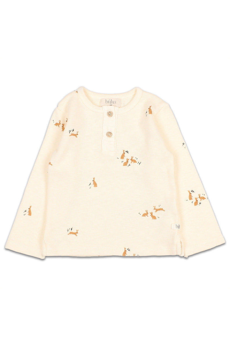 T-Shirt ML bébé pour cadeau de naissance original - Buho - Tee-Shirt à Manches Longues Imprimé Lapins Ecru en coton bio - Photo 1