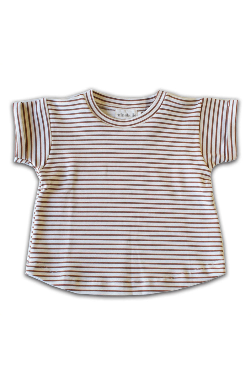 Tee-Shirt bébé pour cadeau de naissance original - Minabulle - Tee Shirt Mae Imprimé Rayures Cannelle en coton bio - Photo 1