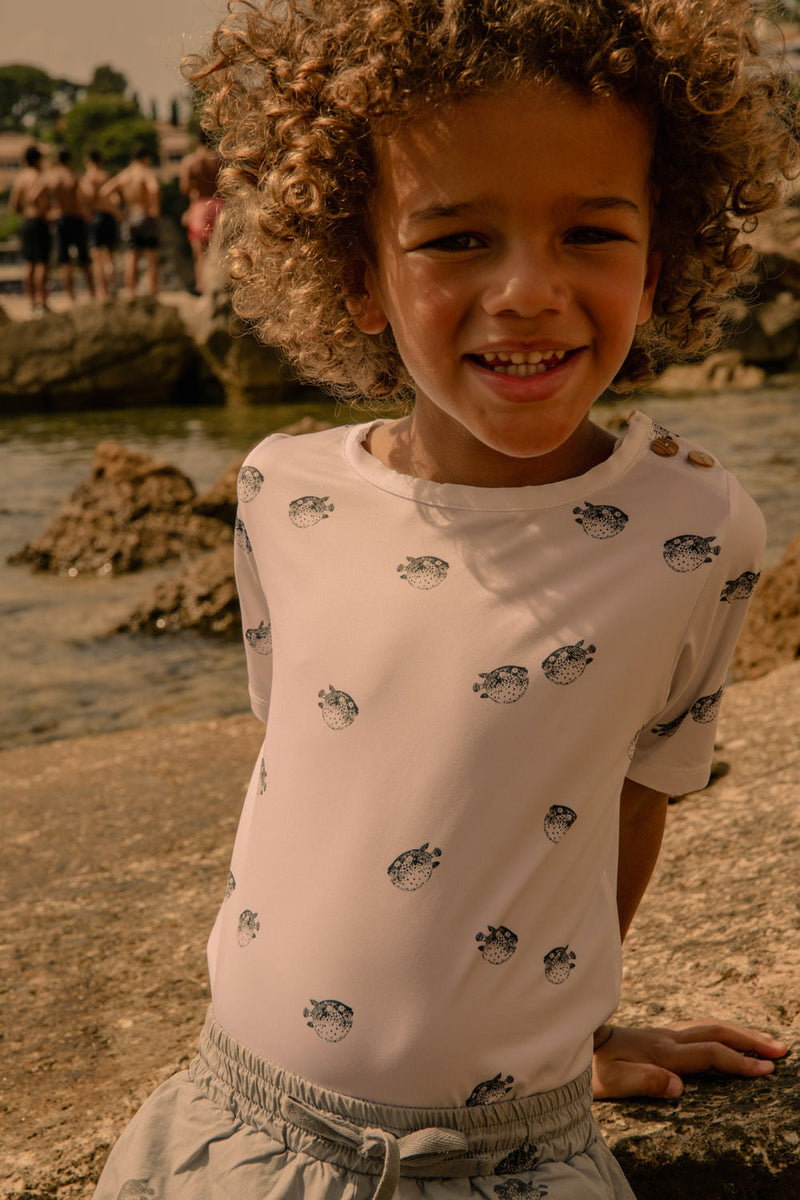 T-Shirt de Bain Anti-UV à Manches Courtes Rio Poisson Boule Blanc