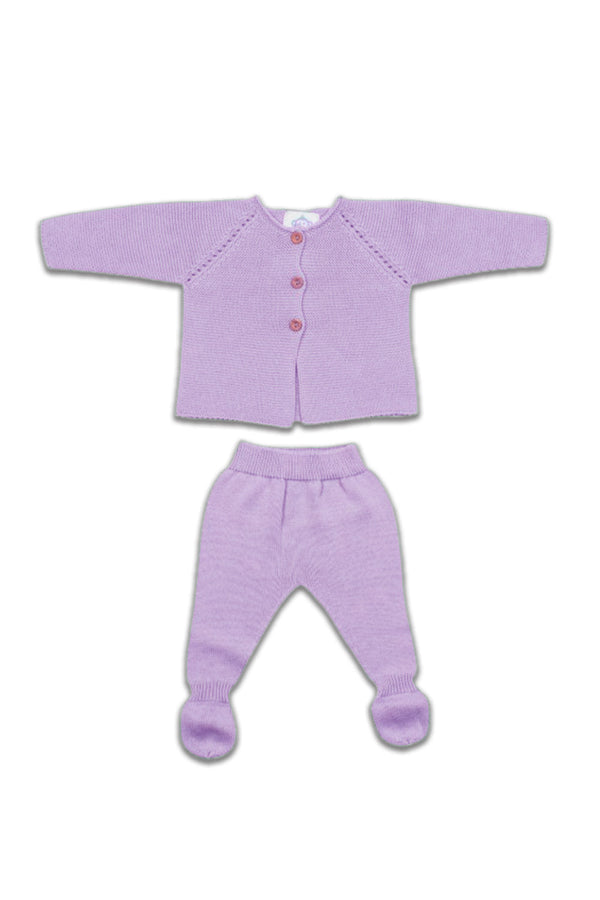 Lila-violettes Geburtsoutfit aus Bio-Baumwolle