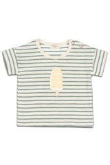 T-Shirt MC bébé pour cadeau de naissance original - Buho - T-Shirt à Rayures avec Motif Glace Vert Clair en coton bio - Photo 1