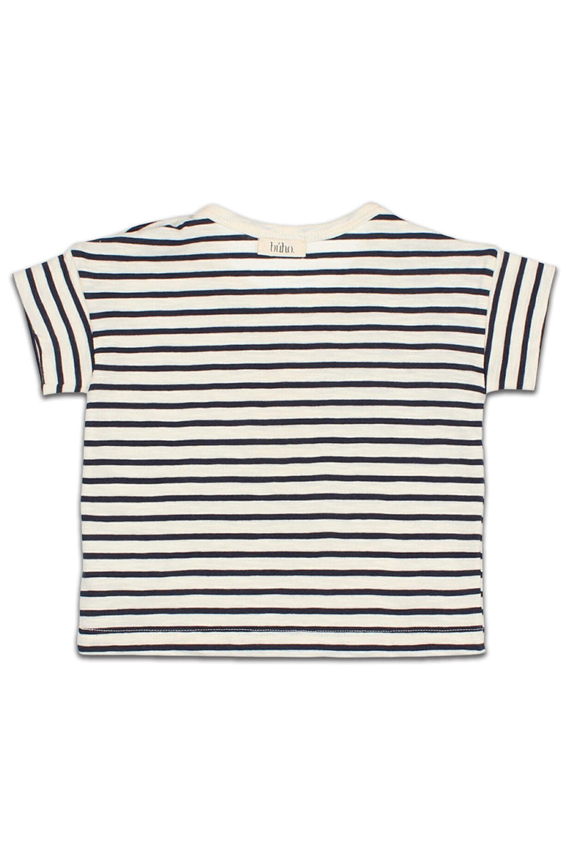 T-Shirt MC bébé pour idée cadeaux de naissance original - Buho - T-Shirt à Rayures avec Motif Glace Bleu Marine en coton bio - Photo 2