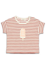 T-Shirt MC bébé pour cadeau de naissance original - Buho - T-Shirt à Rayures avec Motif Glace Terracota en coton bio - Photo 1