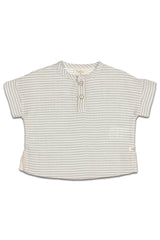 T-Shirt MC bébé pour cadeau de naissance original - Buho - T-shirt en Coton Bio à Rayures Gris Clair en coton bio - Photo 1