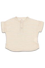 T-Shirt MC bébé pour cadeau de naissance original - Buho - T-shirt en Coton Bio Sand à Rayures Beiges en coton bio - Photo 1