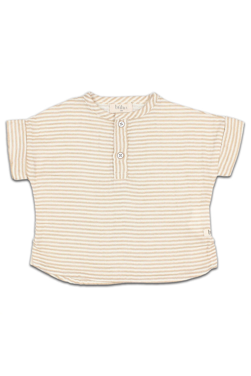 T-Shirt MC bébé pour cadeau de naissance original - Buho - T-shirt en Coton Bio Sand à Rayures Beiges en coton bio - Photo 1