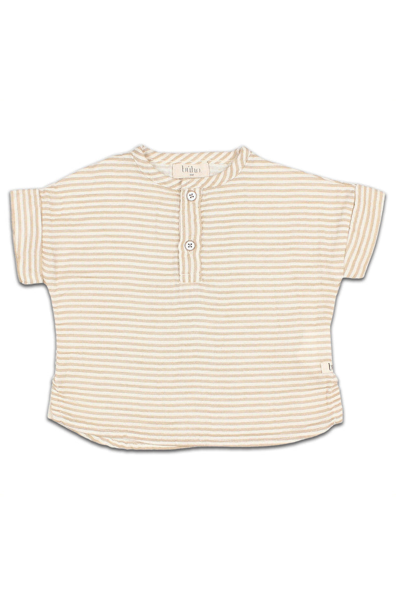 T-Shirt MC bébé pour cadeau de naissance original - Buho - T-shirt en Coton Bio Sand à Rayures Beiges en coton bio - Photo 1