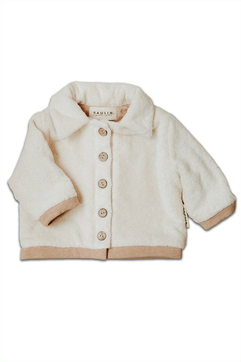 Veste bébé pour cadeau de naissance original - Paulin - Veste Luison Crème en coton bio - Photo 1