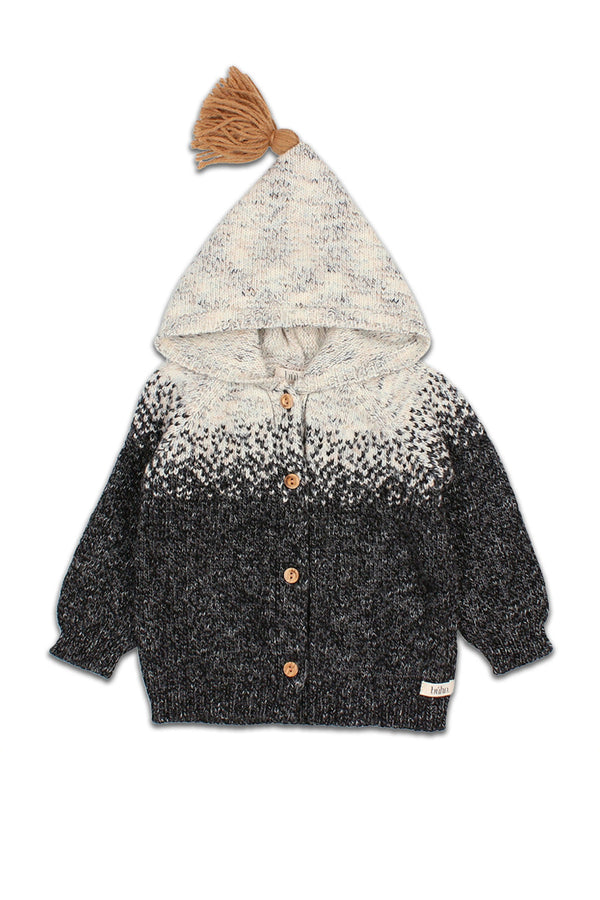 Veste bébé pour cadeau de naissance original - Buho - Veste en Laine Jacquard Gris Clair & Gris Foncé en coton bio - Photo 1