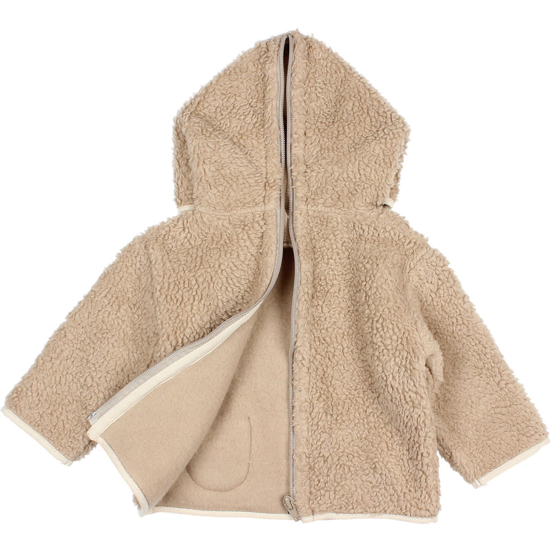 Veste bébé pour idée cadeaux de naissance original - Buho - Veste à Capuche Sherpa avec Oreilles Beige en coton bio - Photo 3