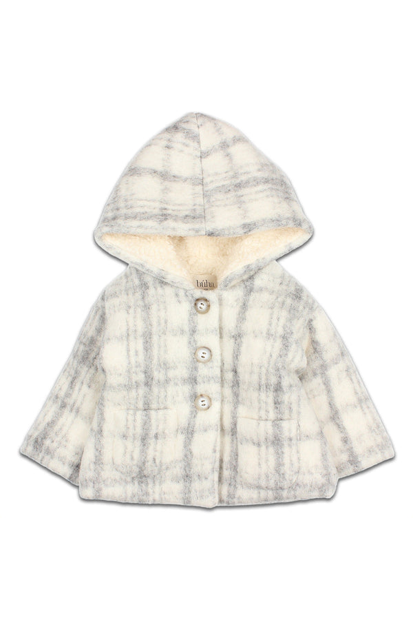 Veste bébé pour cadeau de naissance original - Buho - Veste à Capuche Carreaux Gris en coton bio - Photo 1