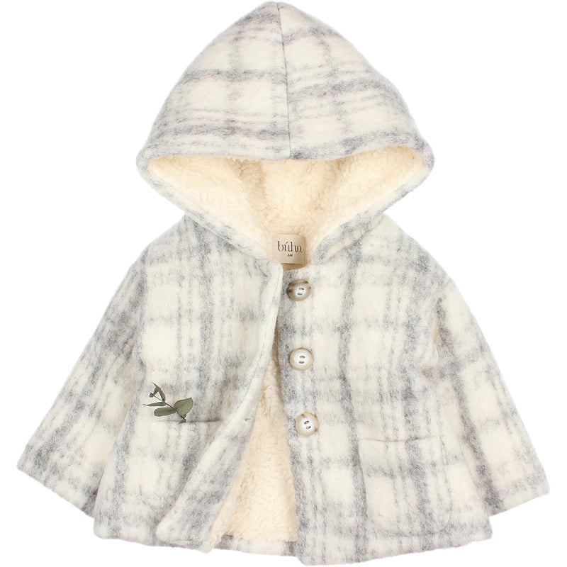Veste bébé pour idée cadeaux de naissance original - Buho - Veste à Capuche Carreaux Gris en coton bio - Photo 3